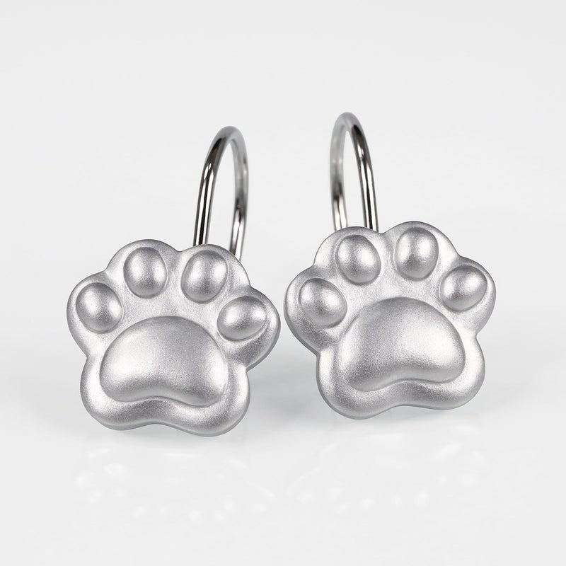 Popkozzi Silver Decorative Shower Curtain Hooks: Cute Lovely Funny Cat Dog Bear Animal Paw Print Shower Curtain Rings Hooks & Hangers for Kids Children Bathroom Décor - Set of 12 - Image 1